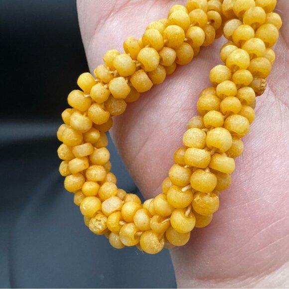 Vintage Yellow Beaded Crochet Collar Necklace 16in with Barrel Clasp - Picture 5 of 6